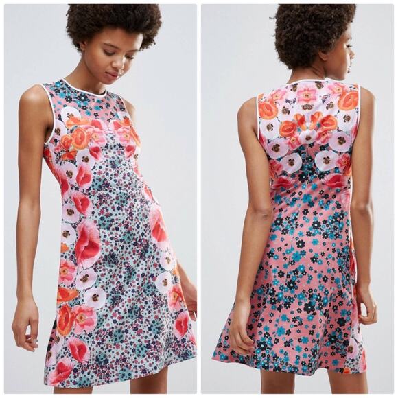 Clover Canyon Poppy Blossoms Floral Matte Jersey Round Neck Dress Size Small - Picture 1 of 7